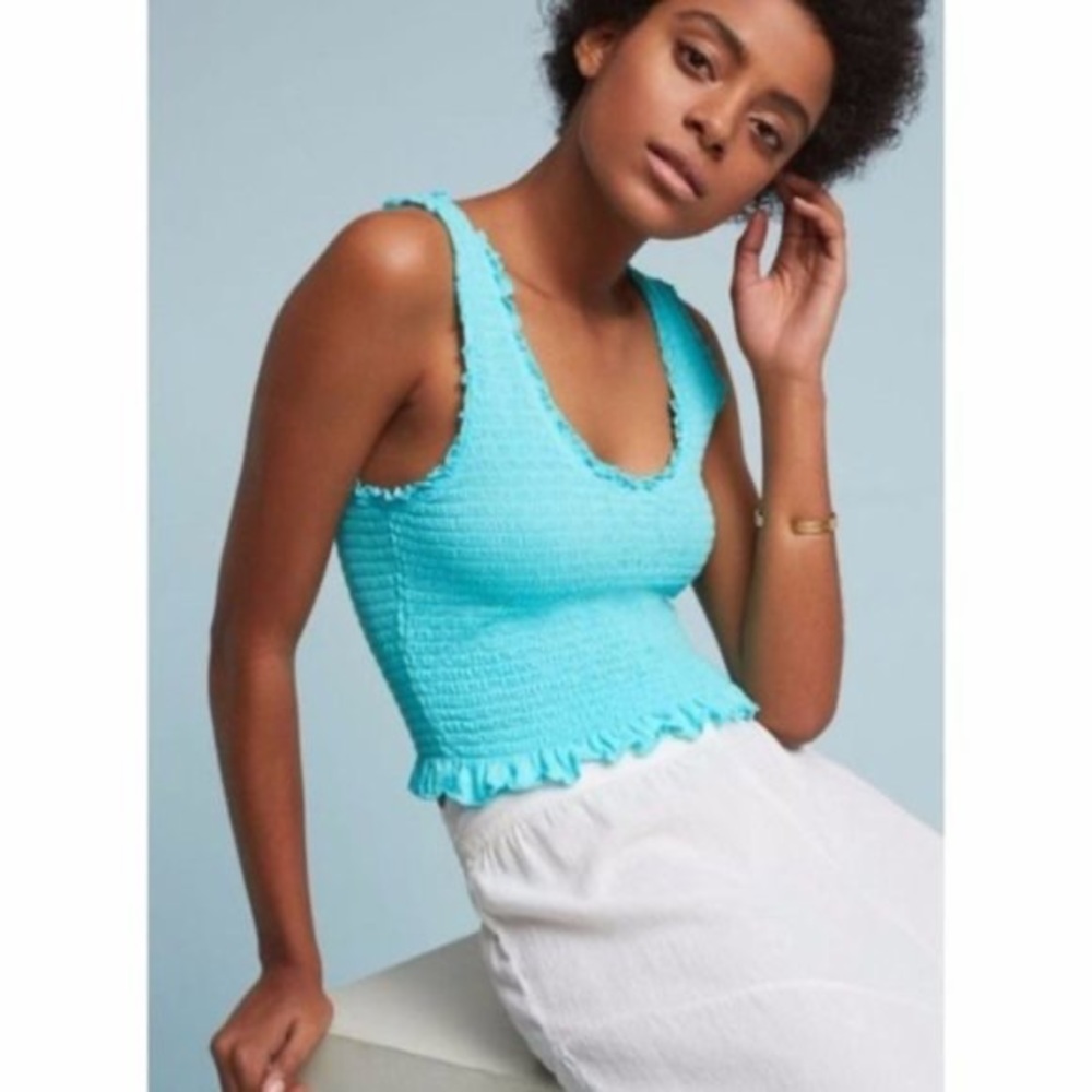 Anthropologie Floreat Smocked Ruffled Crop Top - XS